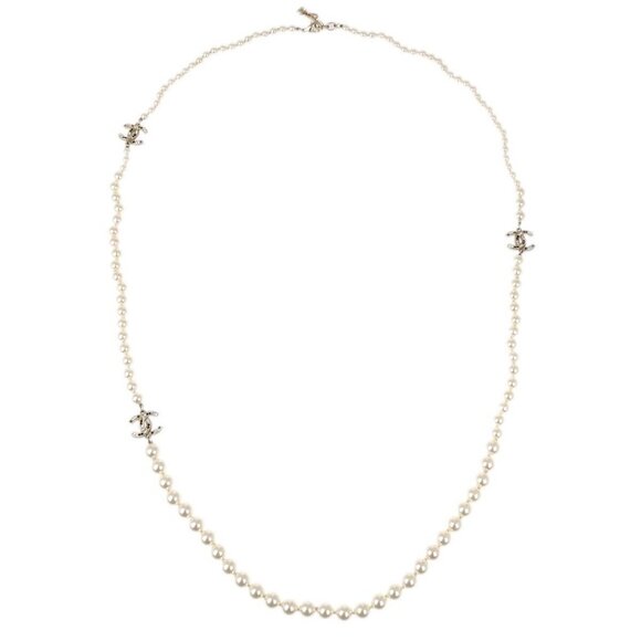 Chanel Gold Chain Artificial Pearl Rhinestone Necklace - Picture 5 of 5